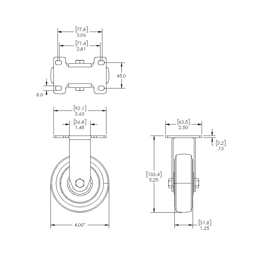 31-RPD4-5 MODULAR SOLUTIONS CASTER 4 IN, RIGID TOP PLATE TOP FLAT PLATE/BALL BEARING